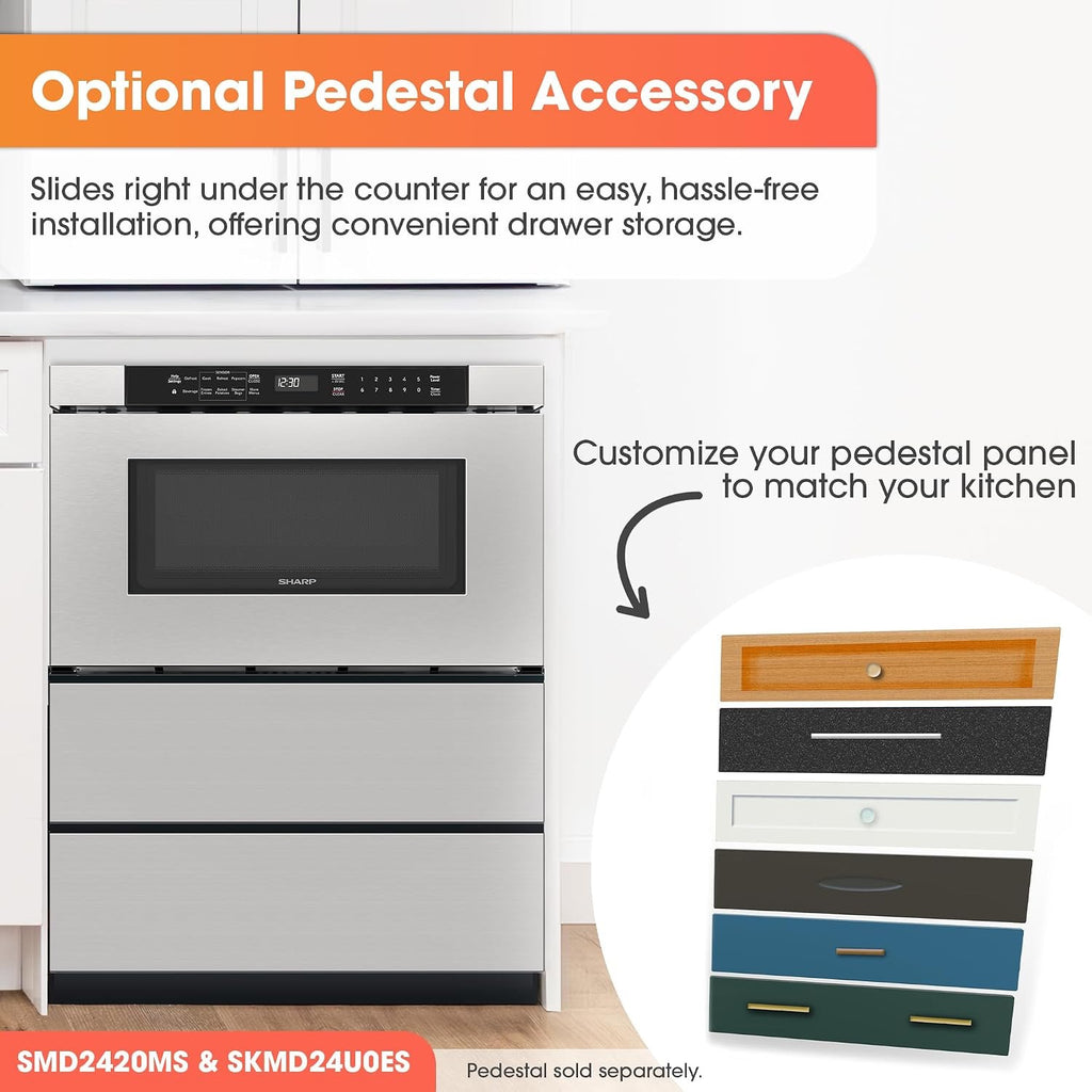 Sharp SMD2420MS 24-Inch Built-In Microwave Drawer | 1.2 Cu. Ft. Stainless Steel | Sensor Cook