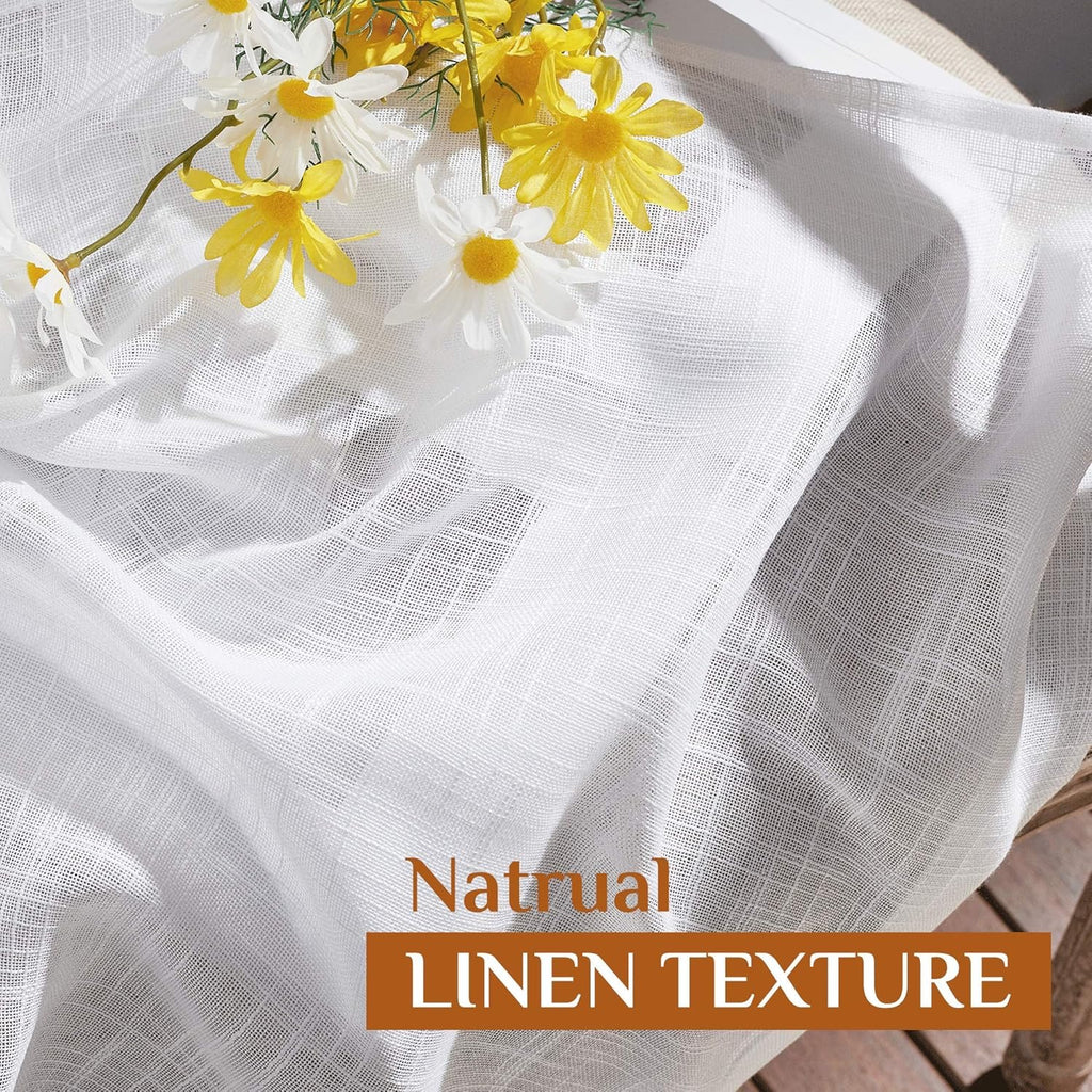 NICETOWN White Linen Sheer Curtains – Semi-Transparent Window Panels for Living Room & Sliding Glass Doors