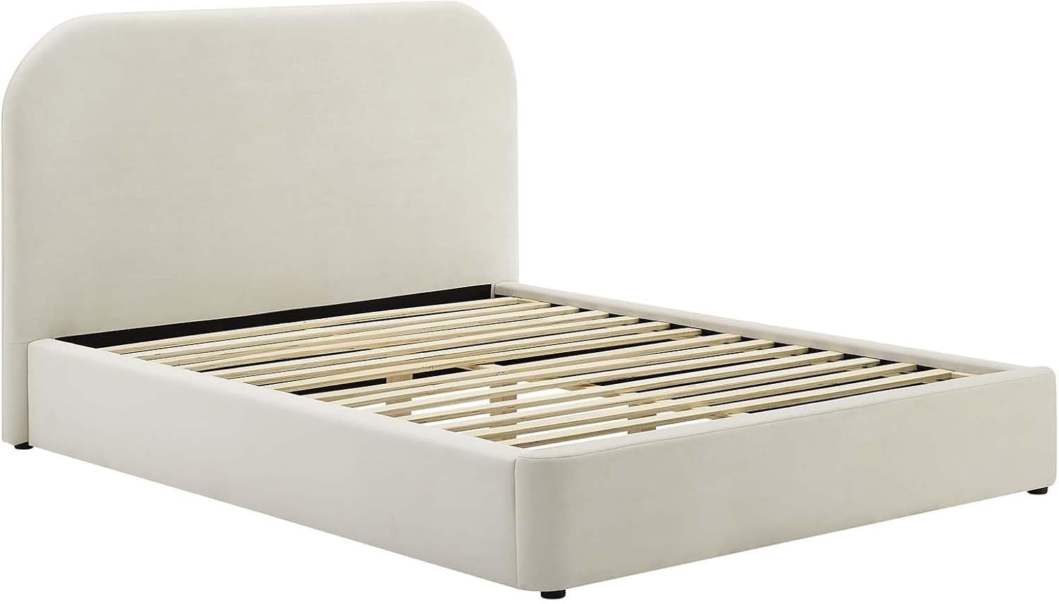 Modway Keynote King Upholstered Platform Bed | Curved Low-Profile Alabaster Velvet Cloud Frame