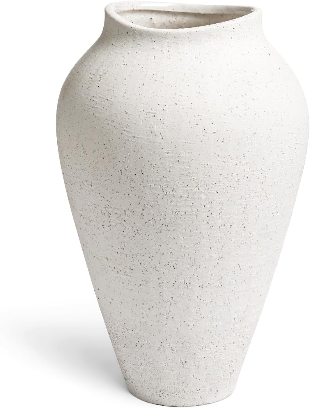 White Ceramic Floor Vase | 11.8" Sandstone Textured Decorative Vase