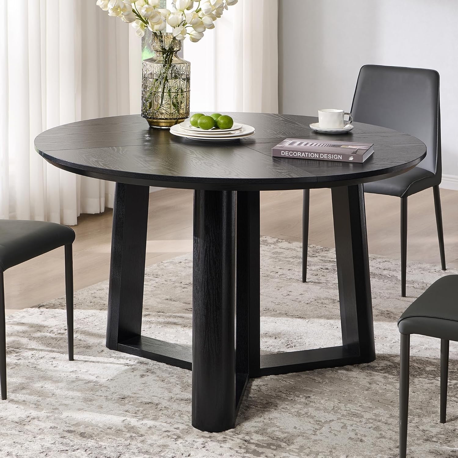 OKD 47" Round Dining Table | Light Tree Knot Finish Pedestal Dining Table