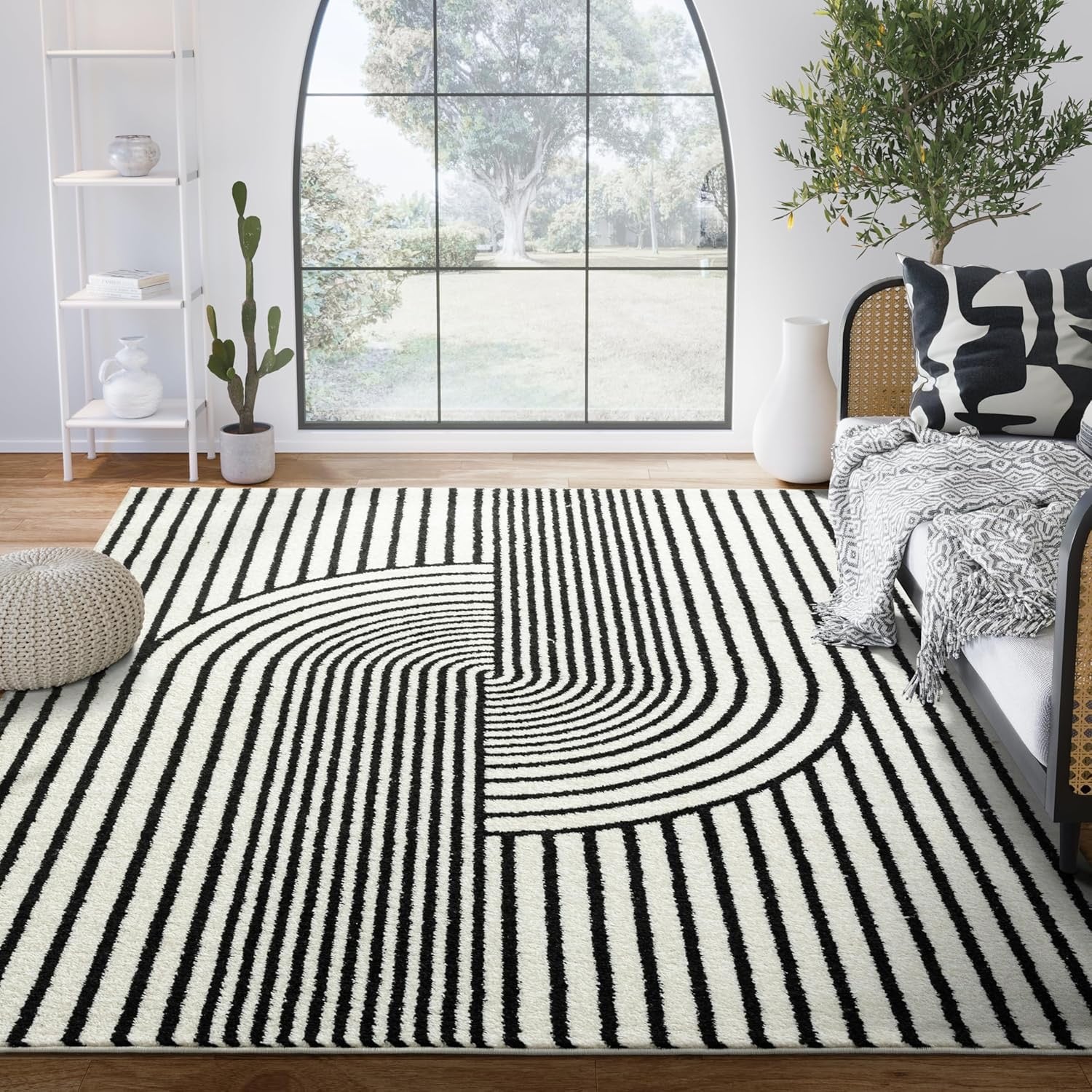 Abani Nuevo Collection Area Rug (5' × 8') | Mid-Century Black & Ivory Arch Design
