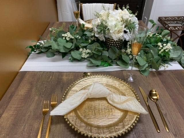 Ms Lovely Cross Stitch Glass Charger Plates 13 Inch Gold Set of 4 | Beaded Rim Elegant Dinner Charger Plates