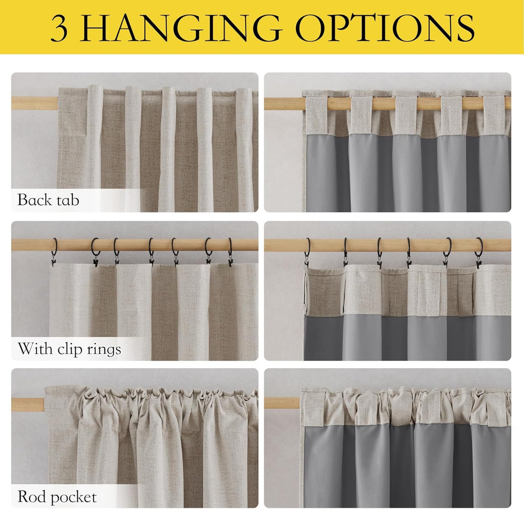 NICETOWN 100% Blackout Linen Curtains – 90-Inch Natural Linen Thermal Insulated Drapery Panels