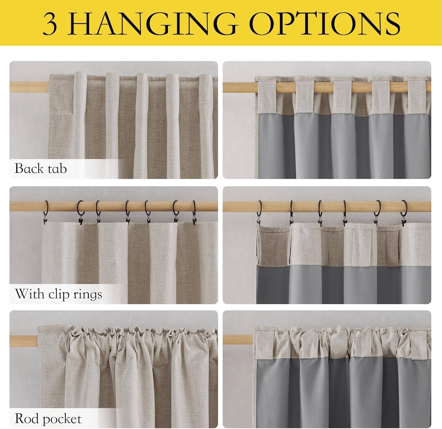 NICETOWN 100% Blackout Linen Curtains – 90-Inch Natural Linen Thermal Insulated Drapery Panels