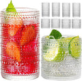 Hobnail Drinking Glasses Set (8-Piece) | Embossed 12oz Highball & Rocks Cocktail Glassware