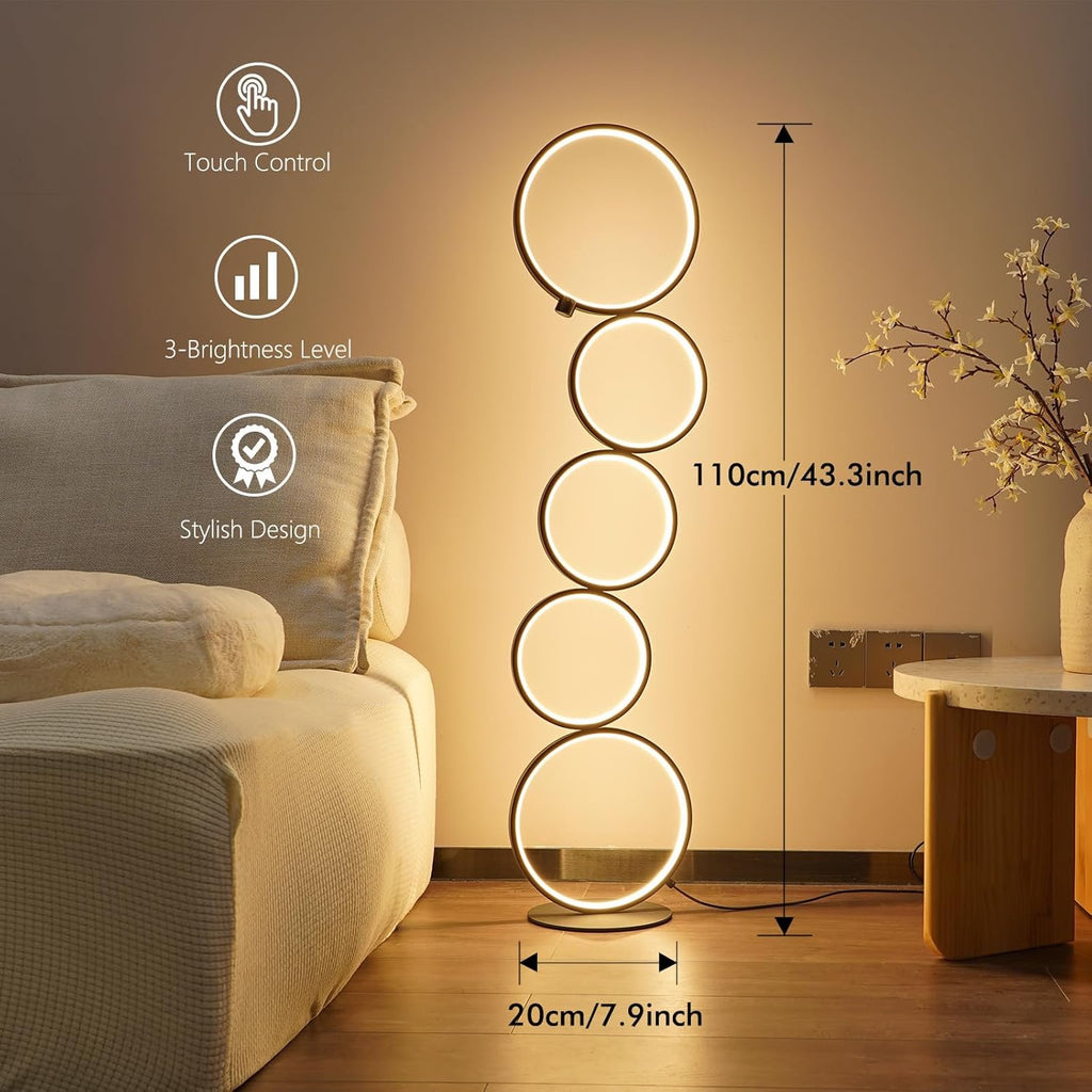 NUÜR 5-Ring LED Floor Lamp | Modern Sculptural Dimmable Circle Standing Lamp (43”)