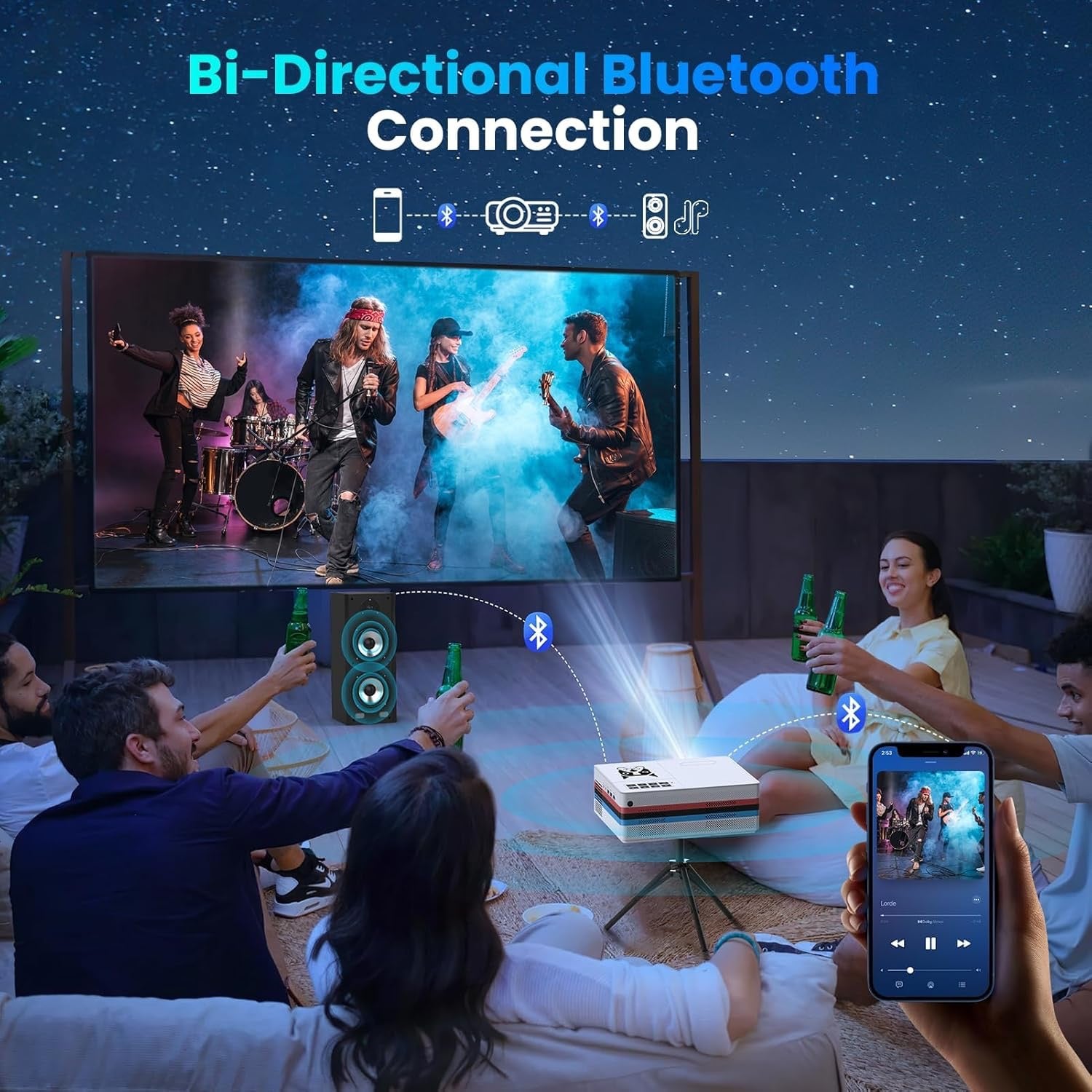 FUDONI Smart Projector | Native 1080P WiFi & Bluetooth Home Theater Projector with Auto Keystone