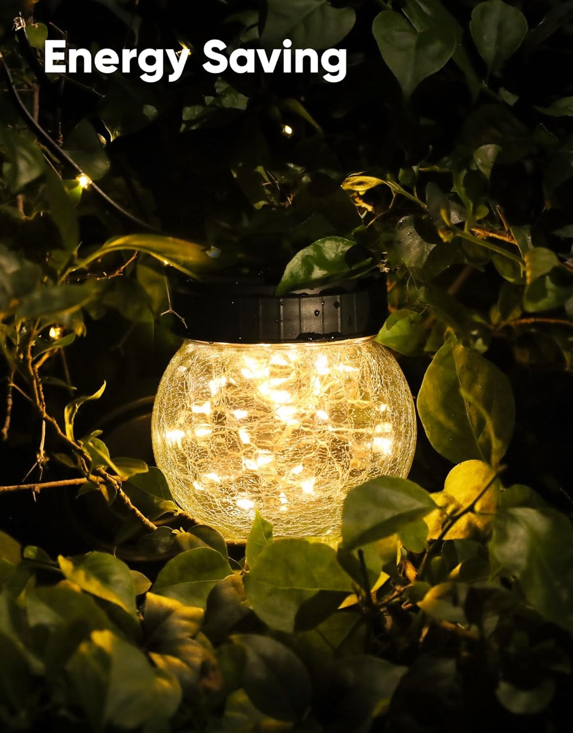 Solar Lanterns Outdoor Waterproof Lights (6-Pack) | Solar Powered Hanging Cracked Glass Globes for Garden, Tree & Holiday Decor