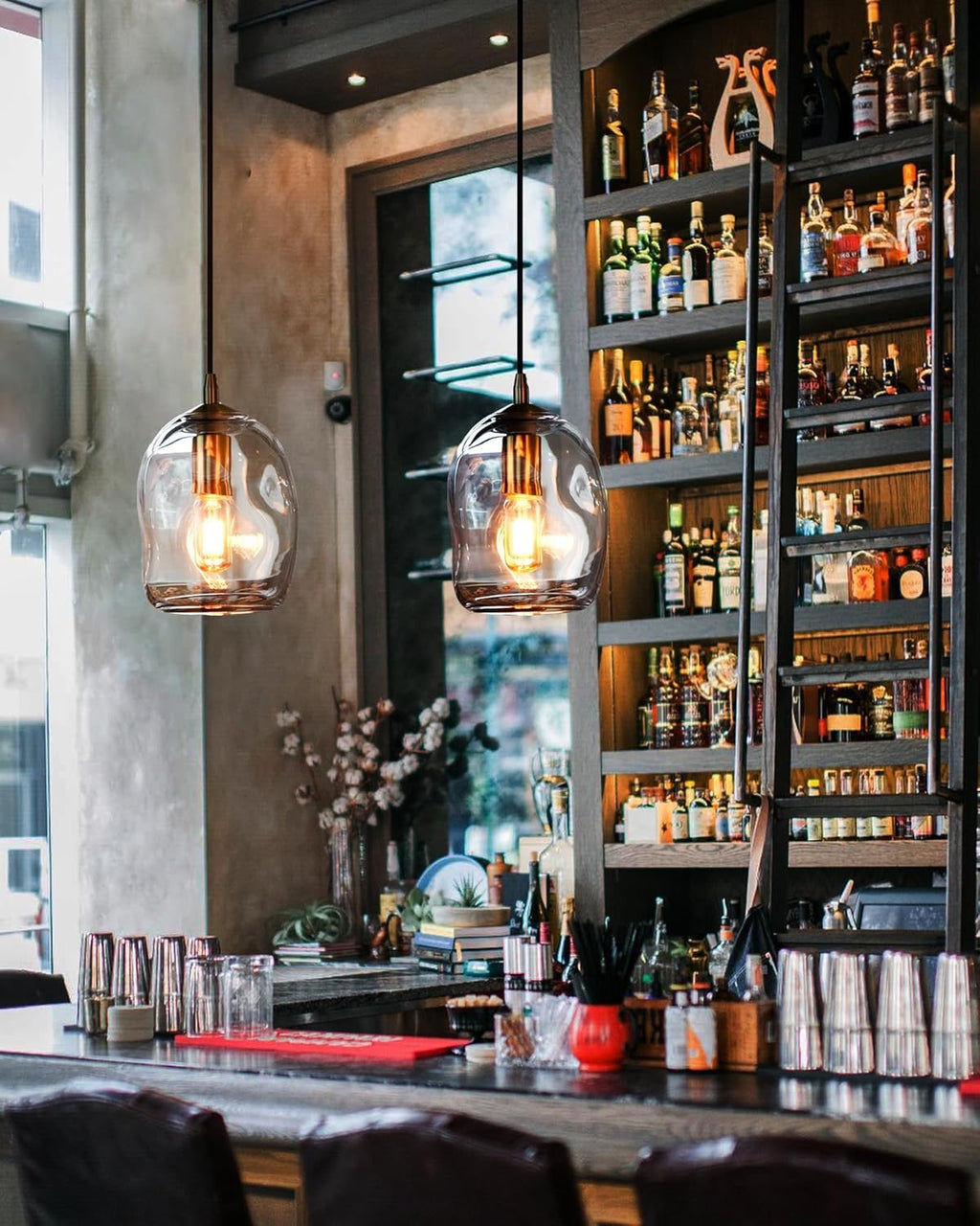 CASAMOTION Glass Globe Pendant Lights (Set of 2) | Modern Brass Kitchen Island Lighting