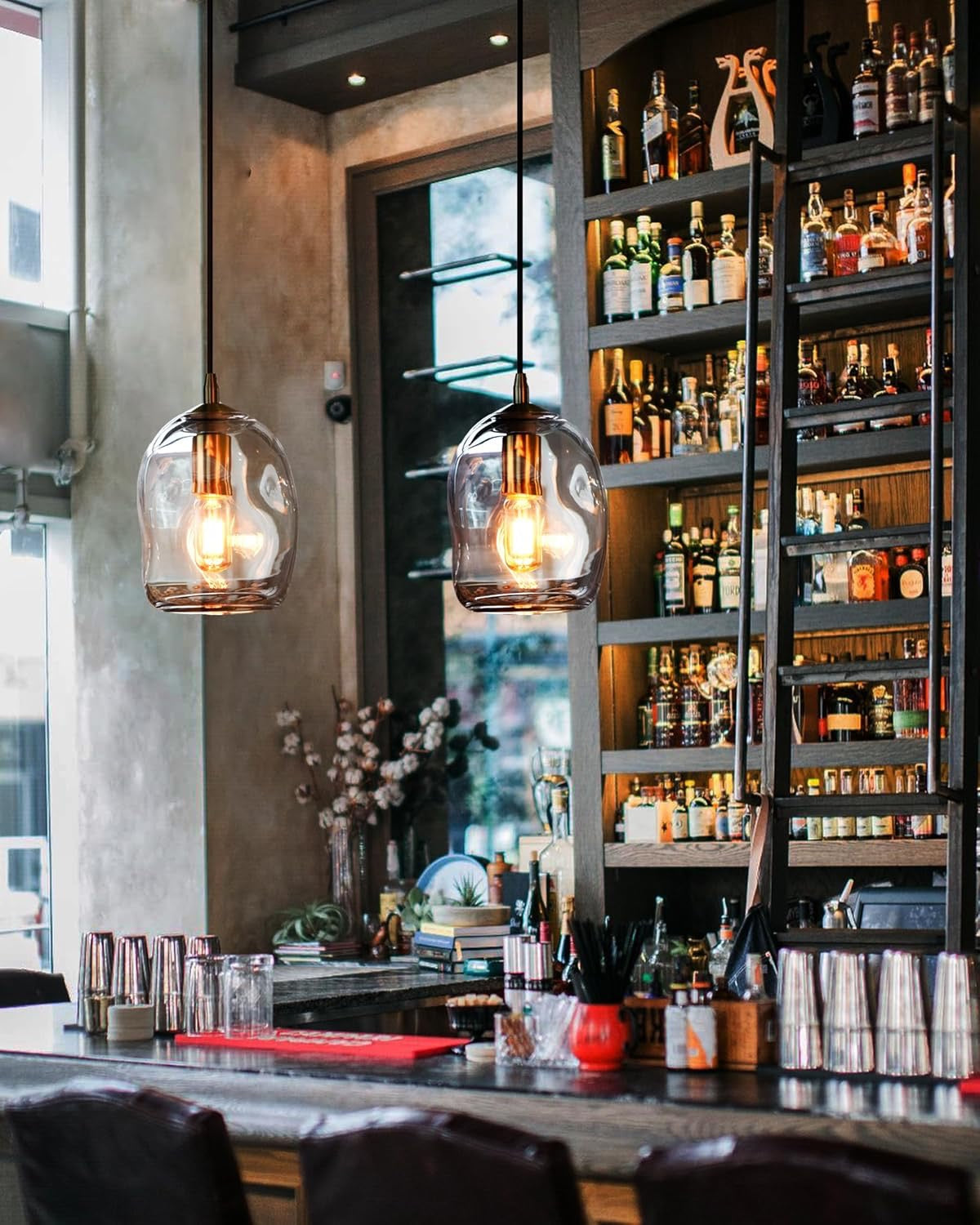 CASAMOTION Glass Globe Pendant Lights (Set of 2) | Modern Brass Kitchen Island Lighting