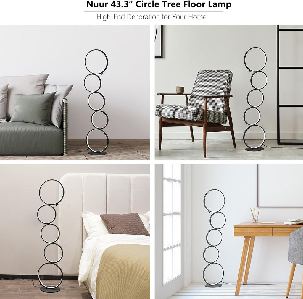 NUÜR 5-Ring LED Floor Lamp | Modern Sculptural Dimmable Circle Standing Lamp (43”)