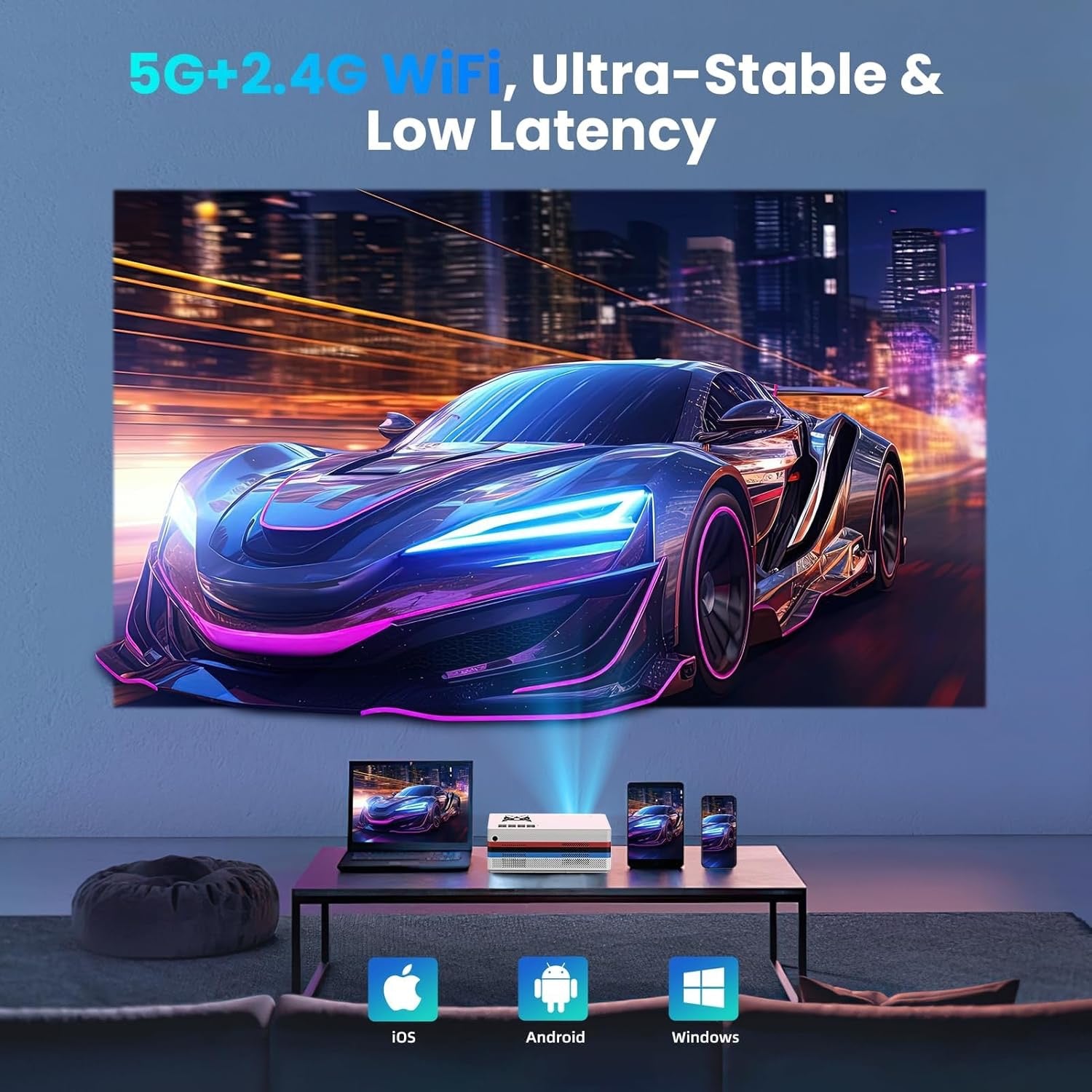 FUDONI Smart Projector | Native 1080P WiFi & Bluetooth Home Theater Projector with Auto Keystone