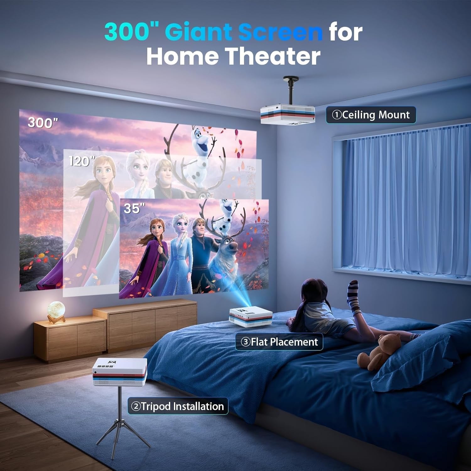 FUDONI Smart Projector | Native 1080P WiFi & Bluetooth Home Theater Projector with Auto Keystone
