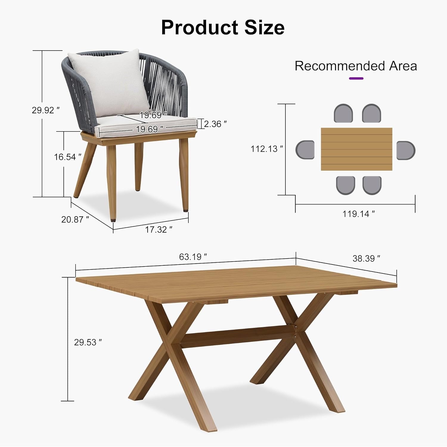 PURPLE LEAF 7‑Piece Patio Dining Set | All-Weather Wicker Outdoor Furniture with Cushions & Rectangular Table