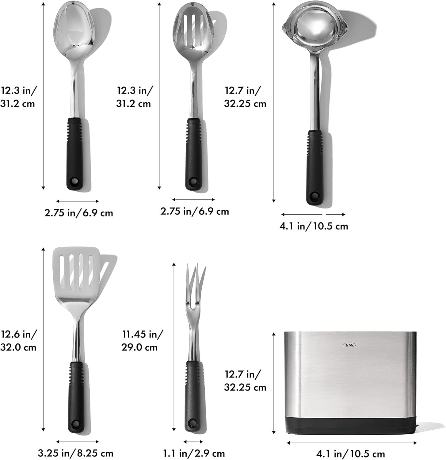 OXO Good Grips Stainless Steel Prep Serve Kitchen Tool Set 6 Piece Utensil Set with Holder Durable Modern