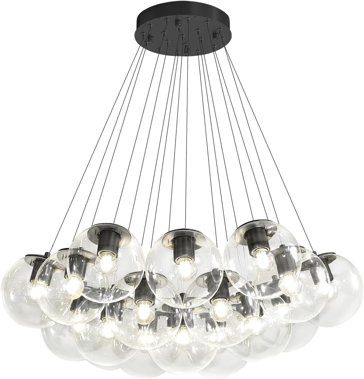 Modern 19-Light Bubble Chandelier – Black Glass Globe Pendant Lighting for Living Room, Dining Room & Entryway