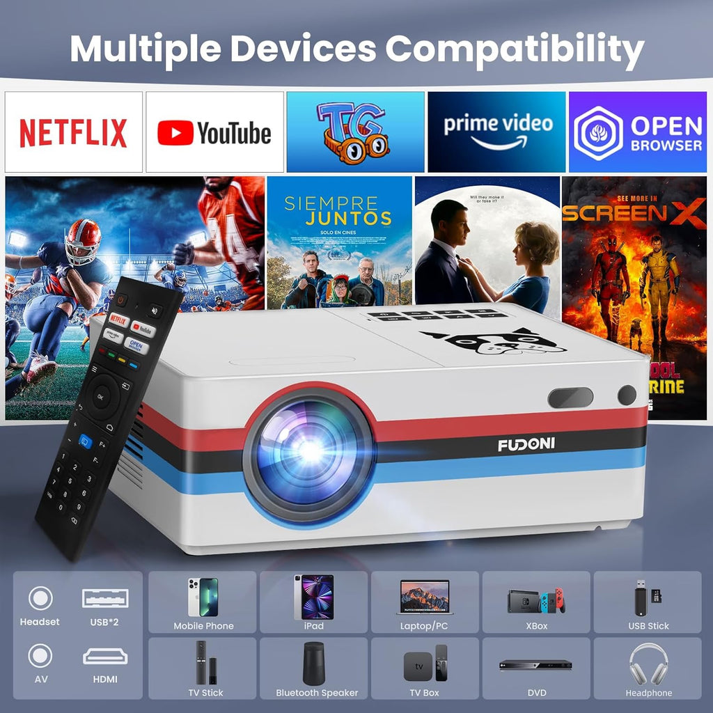FUDONI Smart Projector | Native 1080P WiFi & Bluetooth Home Theater Projector with Auto Keystone