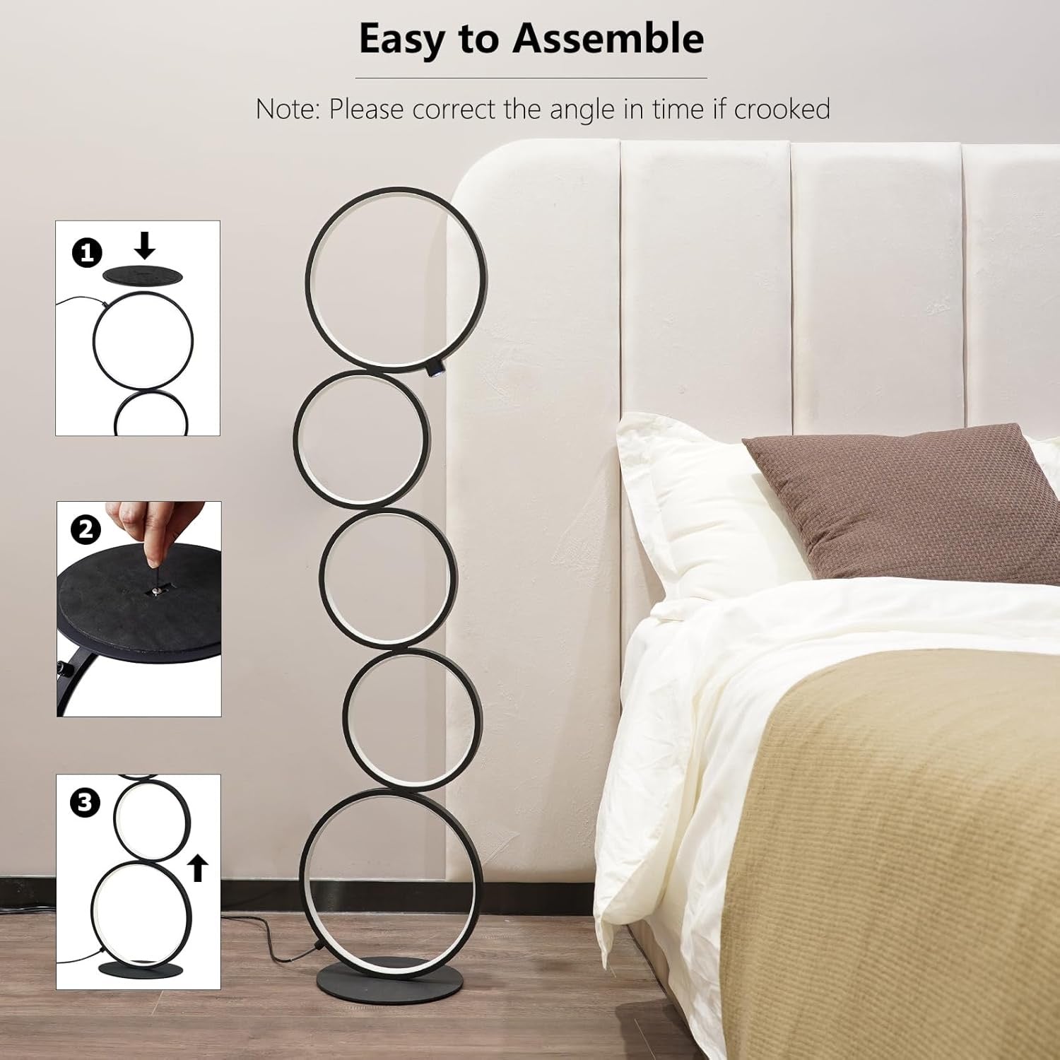NUÜR 5-Ring LED Floor Lamp | Modern Sculptural Dimmable Circle Standing Lamp (43”)