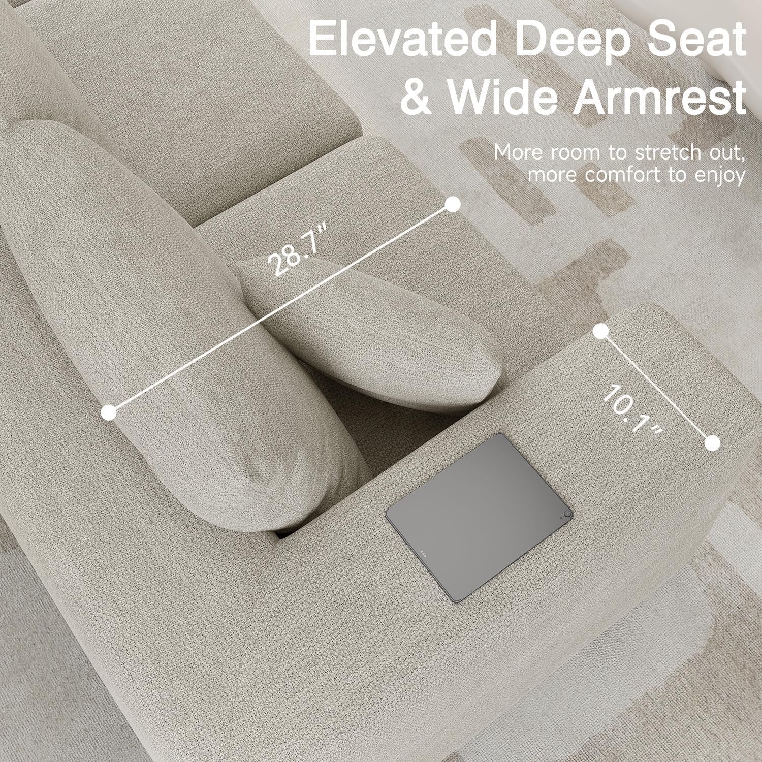CUGOAO 152" Boneless Modular Sectional Sofa Bed | Oversized Cloud Couch Beige Chenille No Assembly