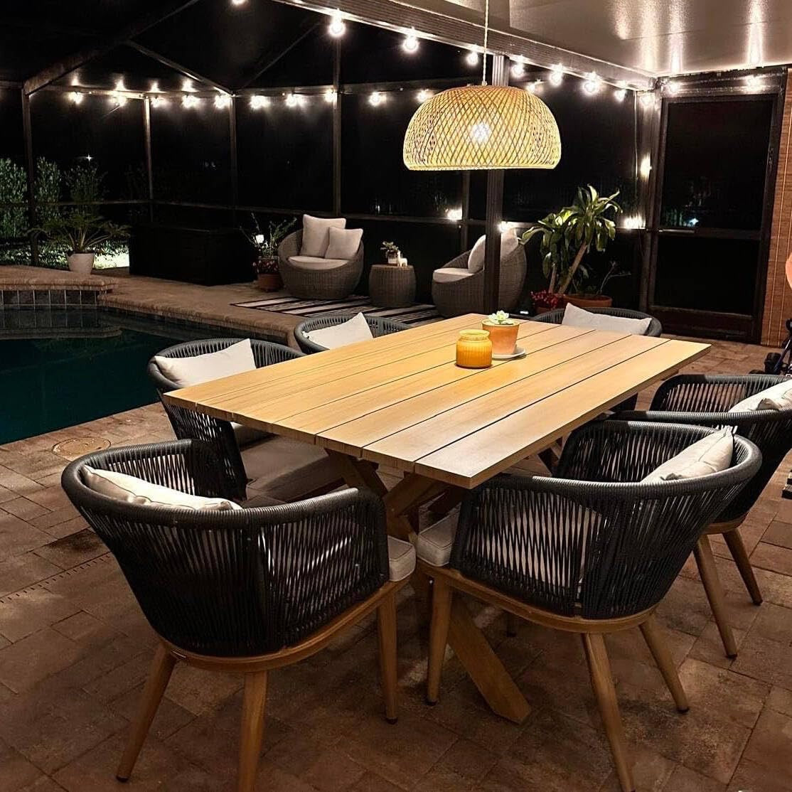 PURPLE LEAF 7‑Piece Patio Dining Set | All-Weather Wicker Outdoor Furniture with Cushions & Rectangular Table