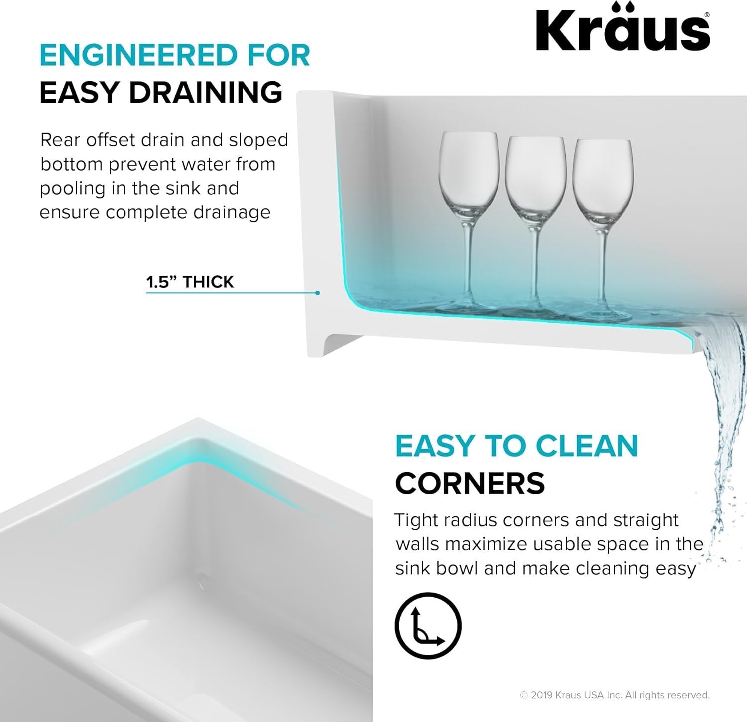 KRAUS Turino 33” Fireclay Farmhouse Kitchen Sink | Reversible Apron Front Single Bowl (Gloss White)