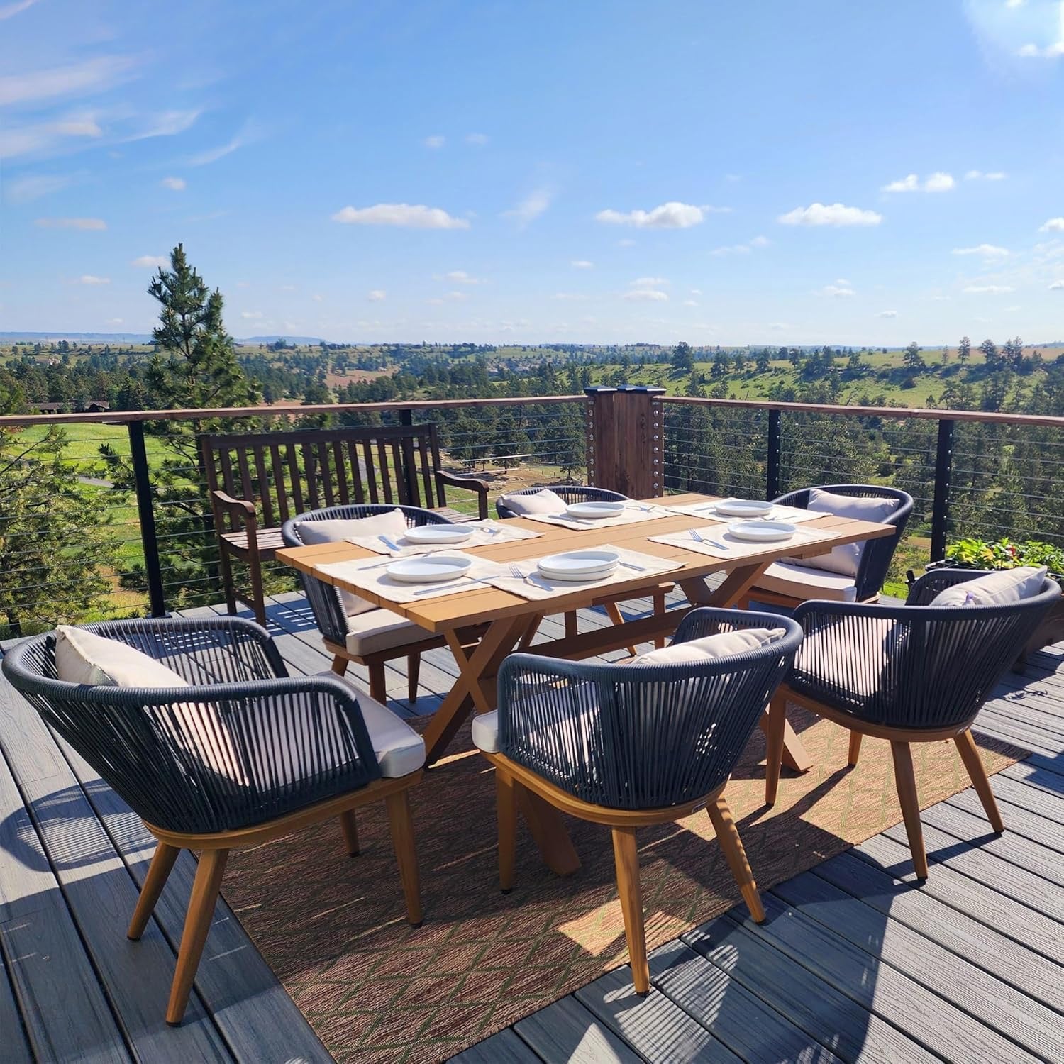 PURPLE LEAF 7‑Piece Patio Dining Set | All-Weather Wicker Outdoor Furniture with Cushions & Rectangular Table