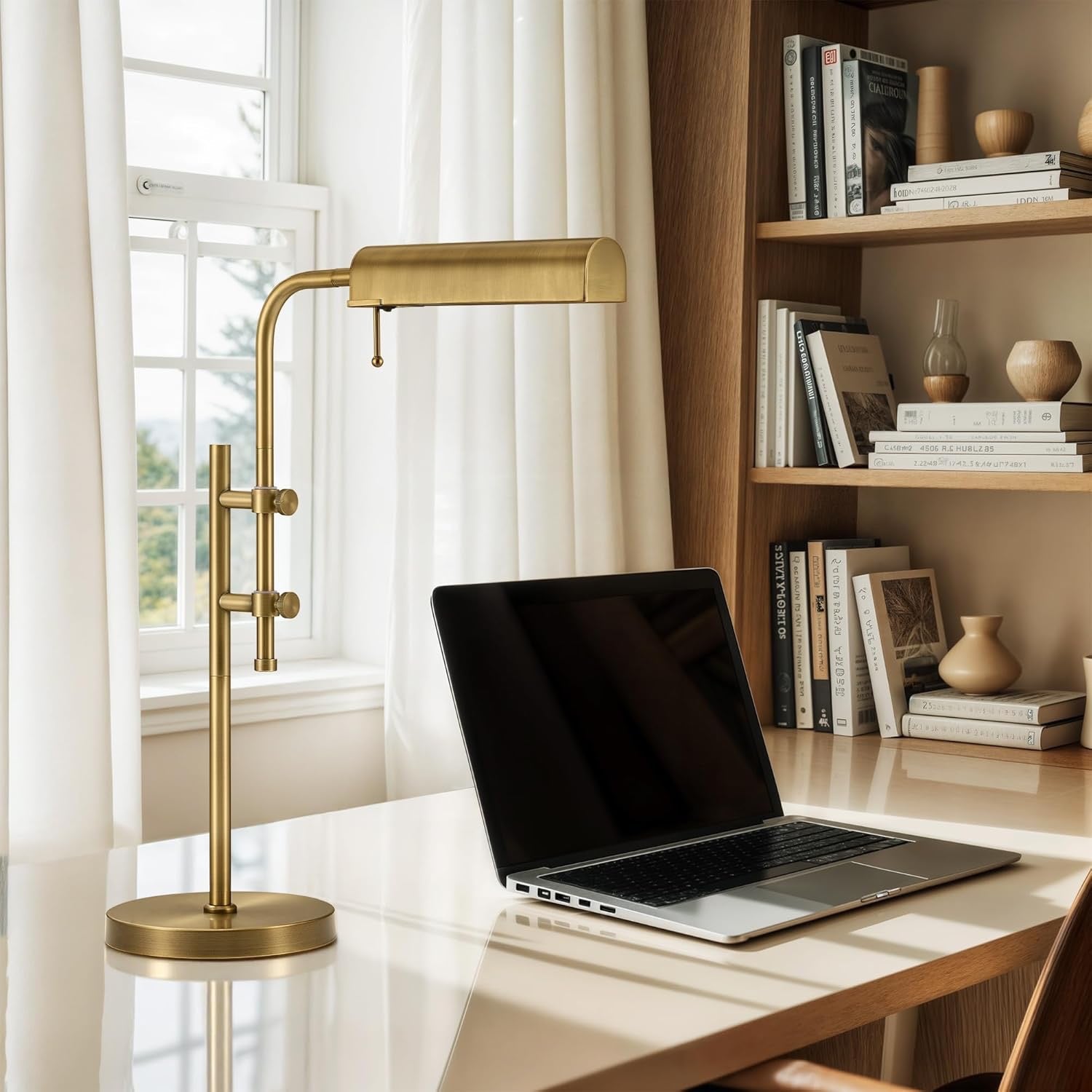 VONLUCE Rustic Desk Lamp – Adjustable Industrial Metal Table Lamp with 3 Color LED Lighting, Antique Gold