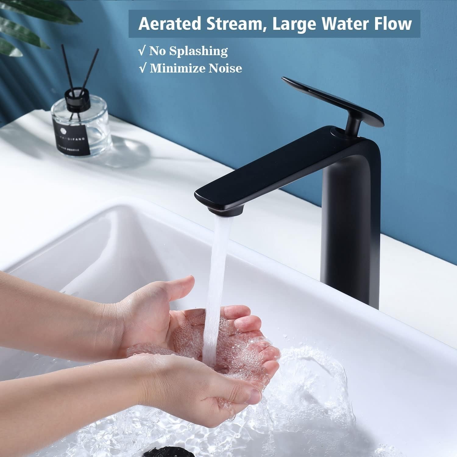 TOCALOCA Matte Black Tall Vessel Sink Faucet | Single Handle 1-Hole Bathroom Mixer Tap
