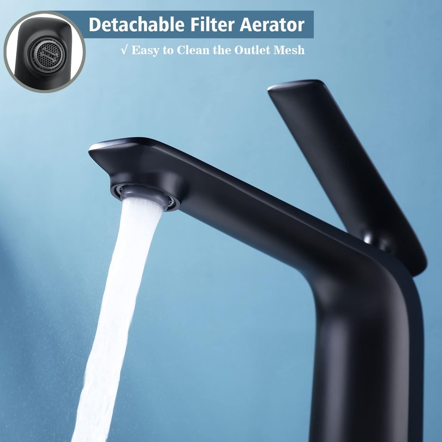 TOCALOCA Matte Black Tall Vessel Sink Faucet | Single Handle 1-Hole Bathroom Mixer Tap