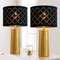 RORIANO Modern Gold Table Lamps (Set of 2) | Resin Base with Black Grid Shade (Bulbs Included)