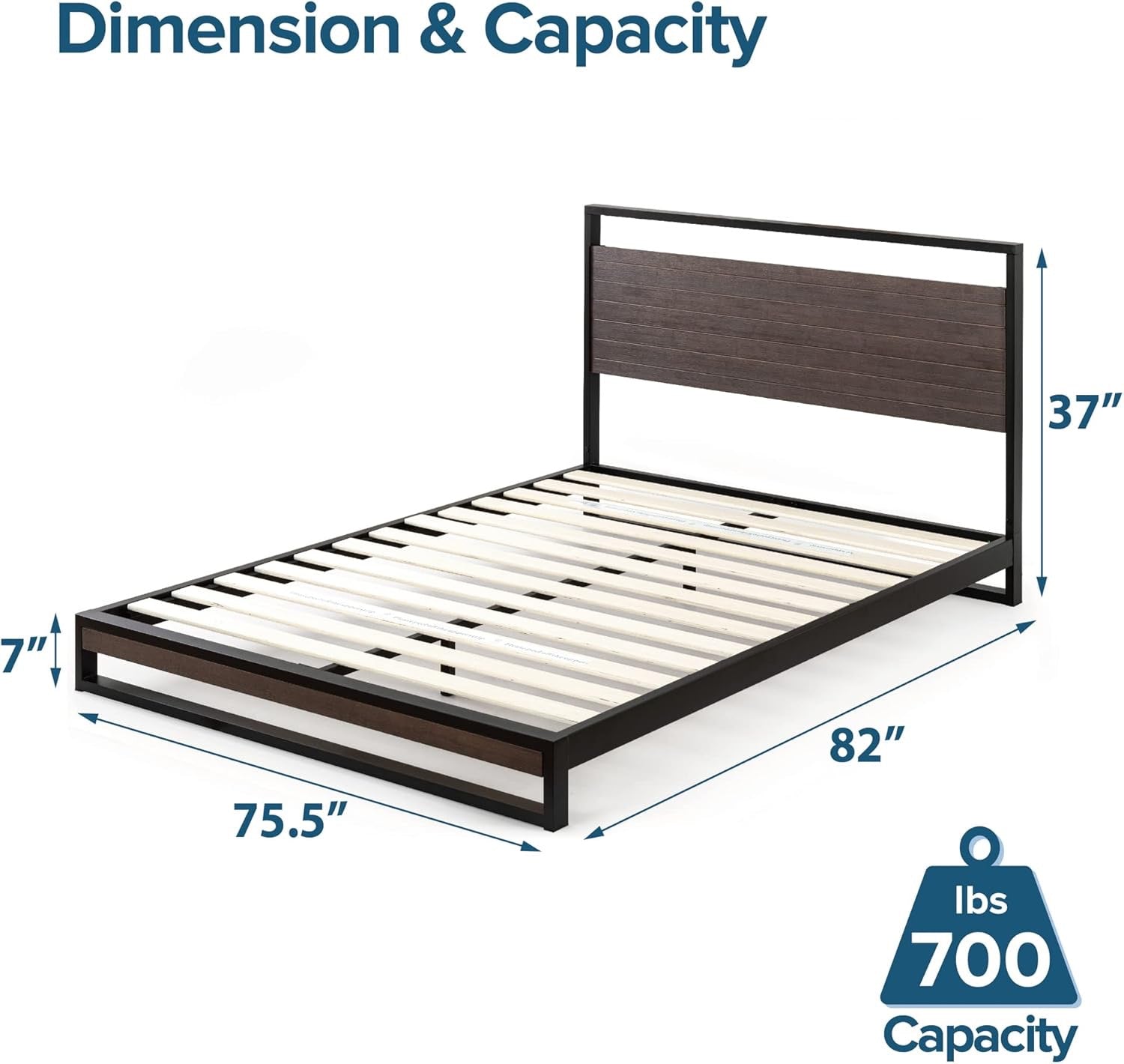 Zinus Suzanne Bamboo & Metal King Platform Bed Frame | Low Profile Grey Wash Bed Frame