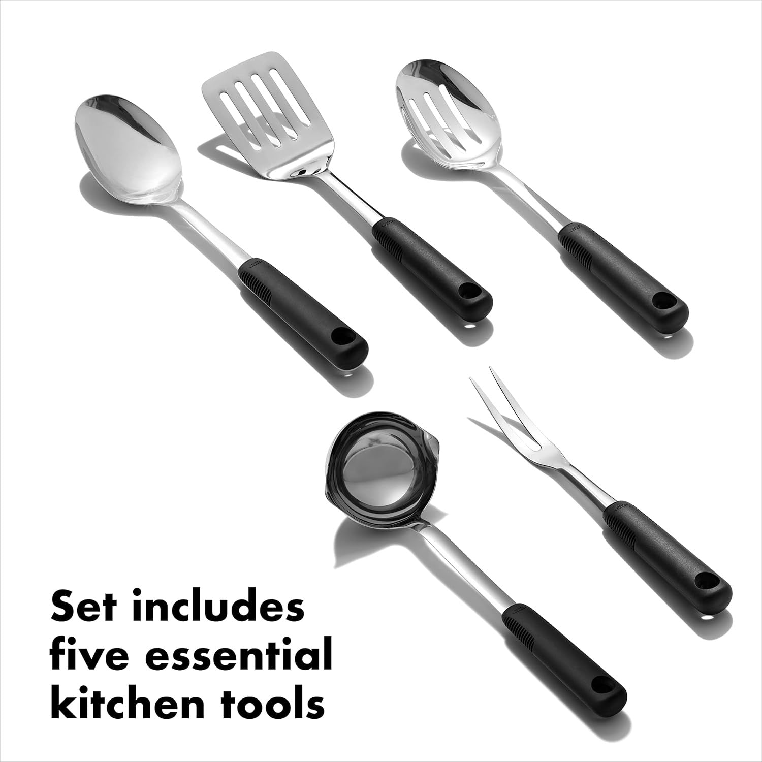 OXO Good Grips Stainless Steel Prep Serve Kitchen Tool Set 6 Piece Utensil Set with Holder Durable Modern