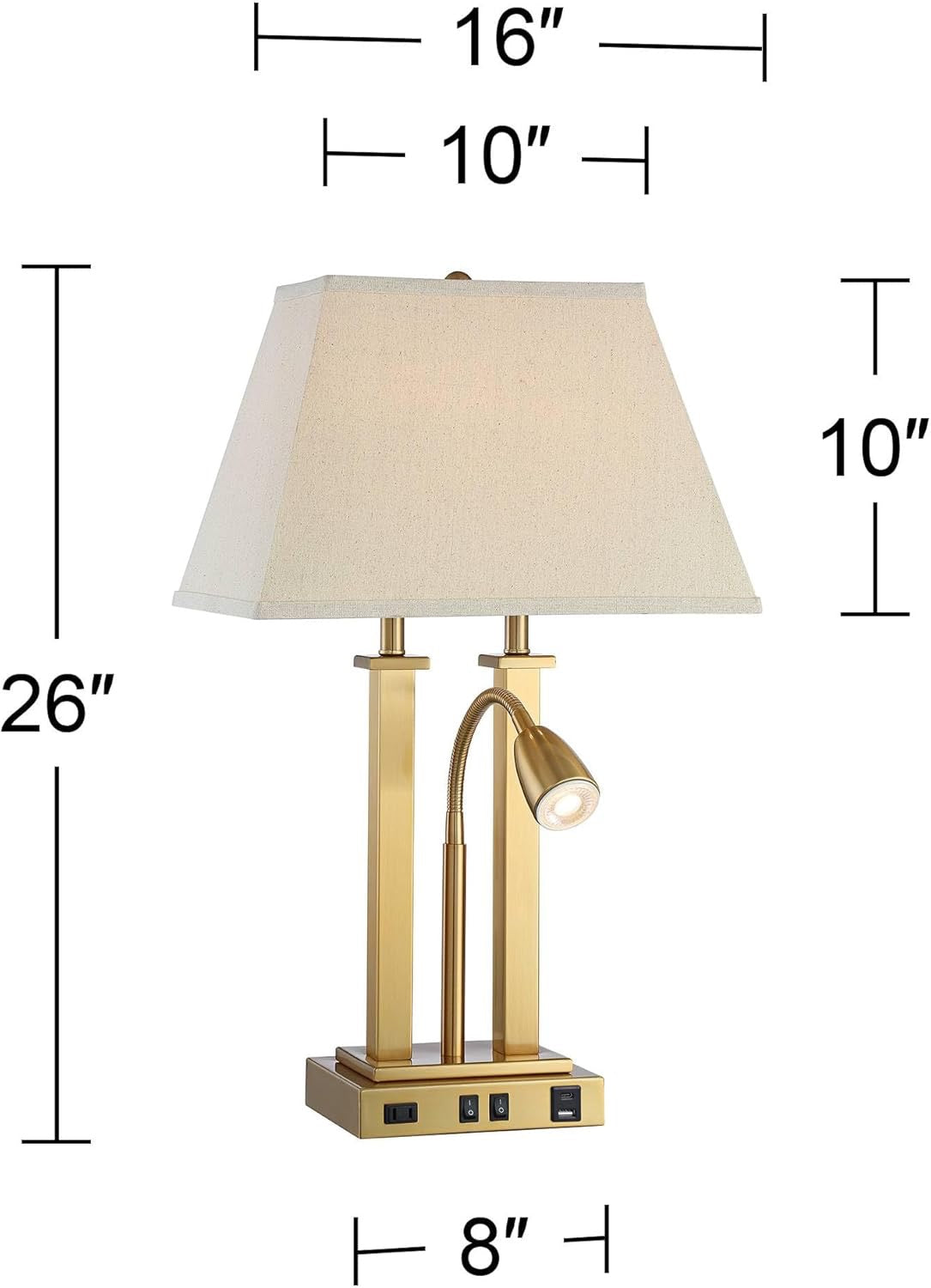 Possini Euro Design Deacon Desk Table Lamp | Antique Brass LED Lamp with USB & AC Outlet (26”)