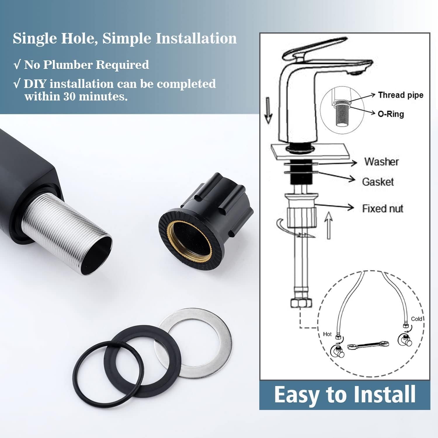TOCALOCA Matte Black Tall Vessel Sink Faucet | Single Handle 1-Hole Bathroom Mixer Tap