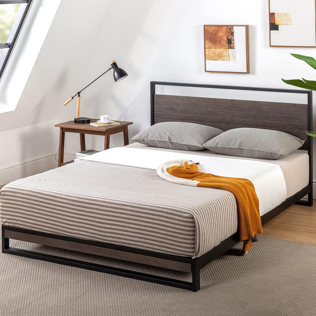 Zinus Suzanne Bamboo & Metal King Platform Bed Frame | Low Profile Grey Wash Bed Frame
