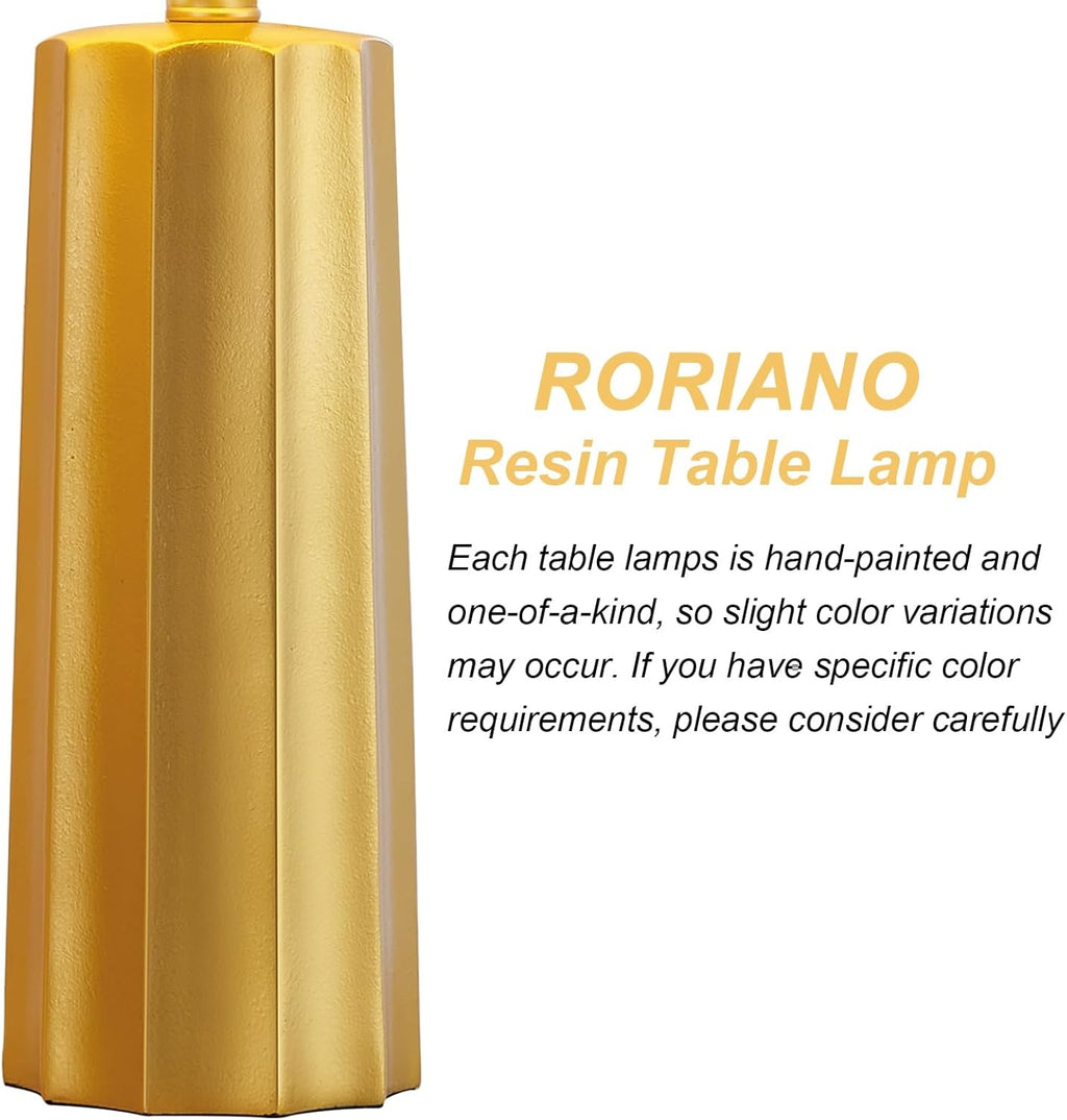 RORIANO Modern Gold Table Lamps (Set of 2) | Resin Base with Black Grid Shade (Bulbs Included)