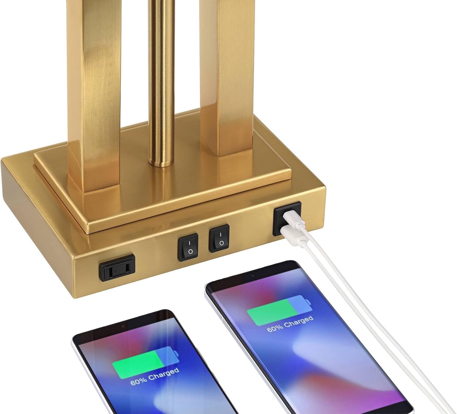 Possini Euro Design Deacon Desk Table Lamp | Antique Brass LED Lamp with USB & AC Outlet (26”)