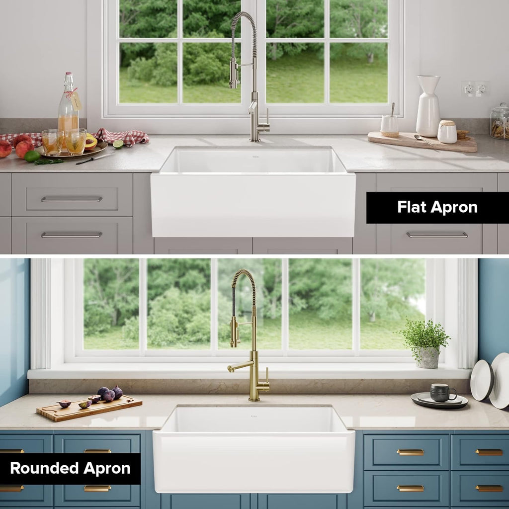 KRAUS Turino 33” Fireclay Farmhouse Kitchen Sink | Reversible Apron Front Single Bowl (Gloss White)