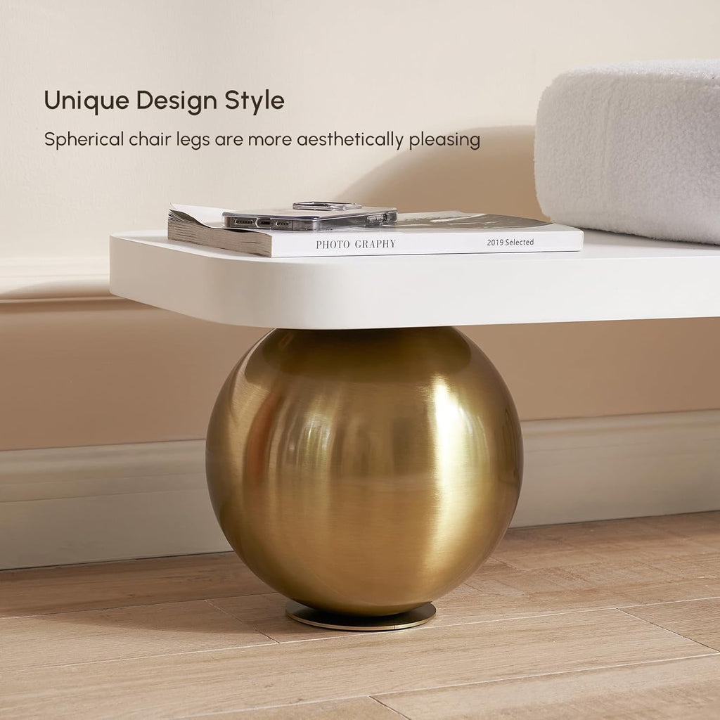 Homary Modern Boucle Entryway Bench – Upholstered Wooden Bench with Abstract Metal Legs