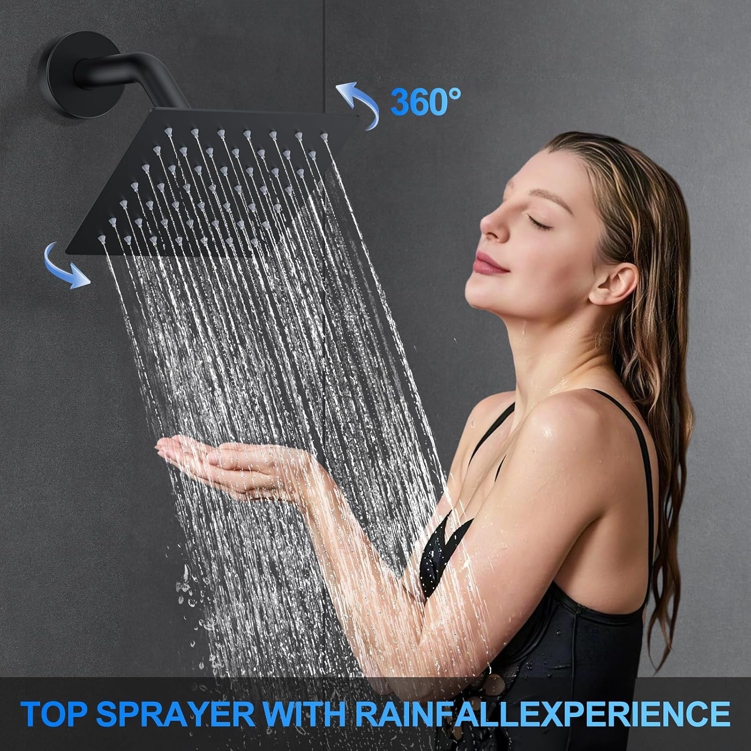 12" Ceiling Mount Rainfall Shower System Matte Black | Dual Shower Heads with Handheld & Push Button Diverter Faucet Kit