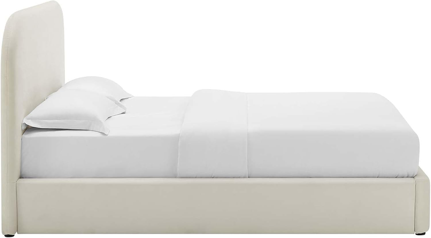 Modway Keynote King Upholstered Platform Bed | Curved Low-Profile Alabaster Velvet Cloud Frame