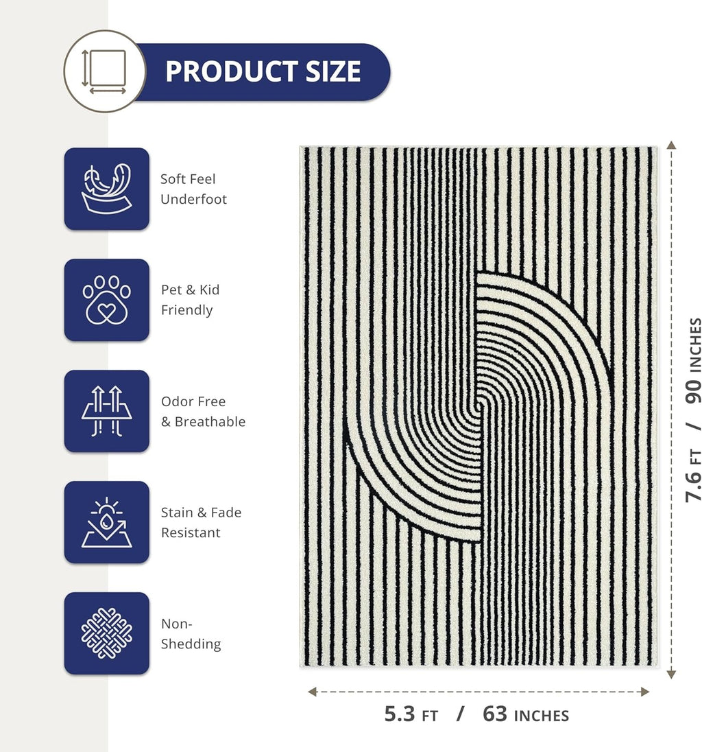 Abani Nuevo Collection Area Rug (5' × 8') | Mid-Century Black & Ivory Arch Design