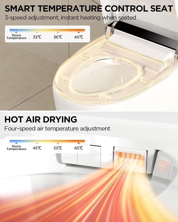 TDH Luxury Smart Toilet – Heated Seat, Bidet, Warm Air Dryer & Auto Flush One-Piece Toilet