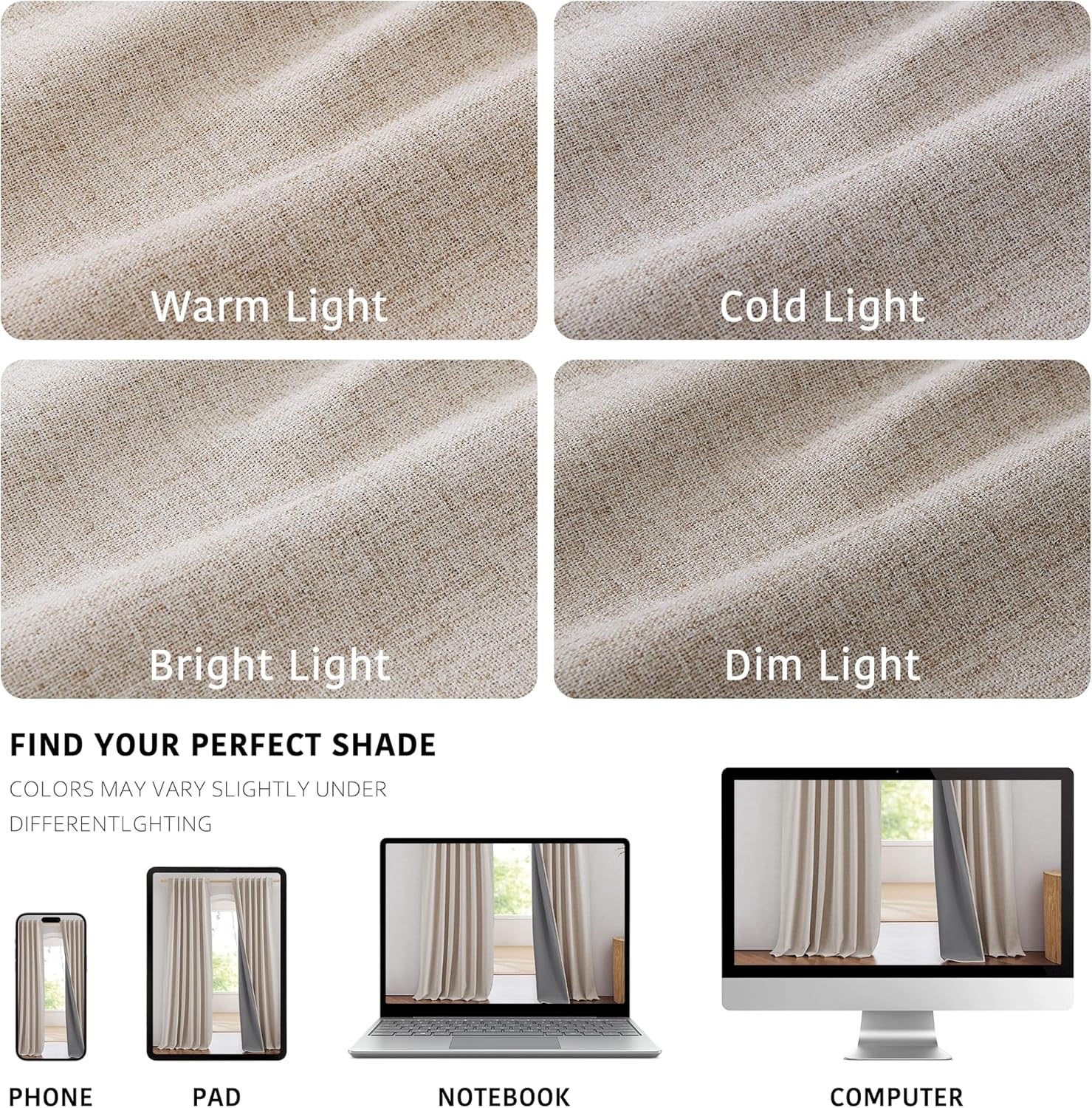 NICETOWN 100% Blackout Linen Curtains – 90-Inch Natural Linen Thermal Insulated Drapery Panels