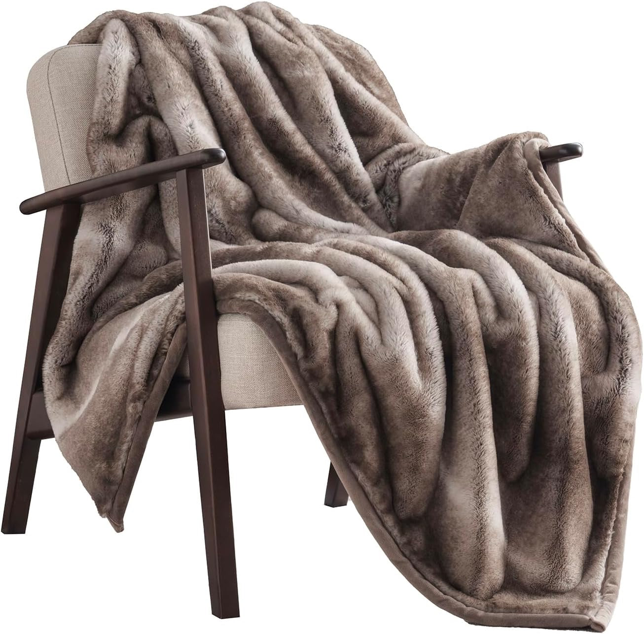 EVERGRACEHOME Mink Faux Fur Throw Blanket | Ultra-Soft Reversible Ombré Plush Blanket (60” x 80”)
