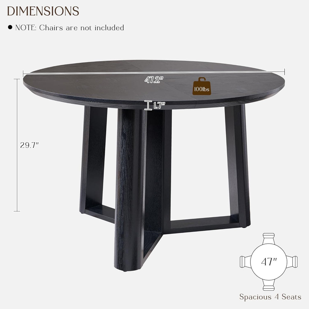 OKD 47" Round Dining Table | Light Tree Knot Finish Pedestal Dining Table