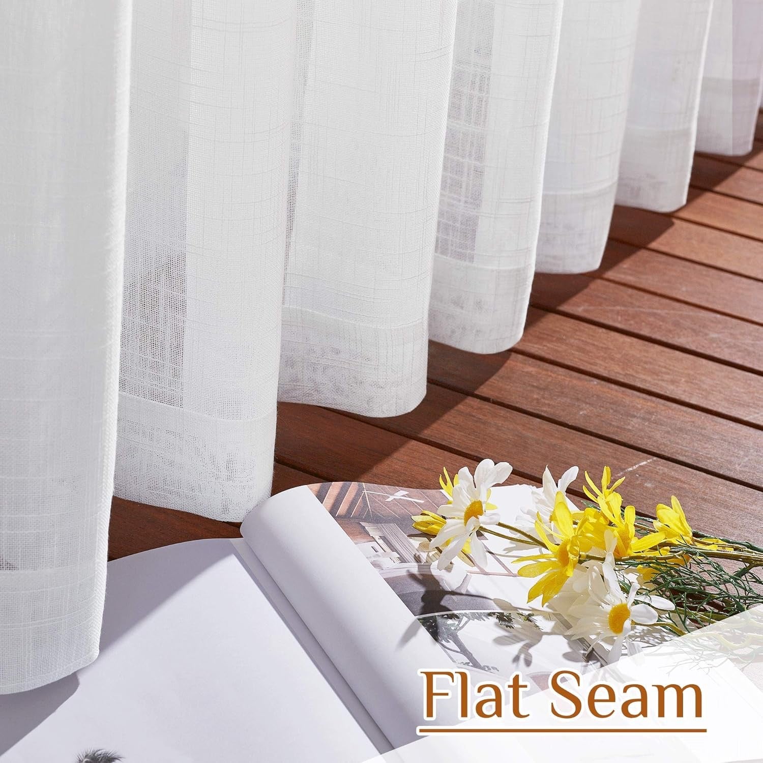 NICETOWN White Linen Sheer Curtains – Semi-Transparent Window Panels for Living Room & Sliding Glass Doors