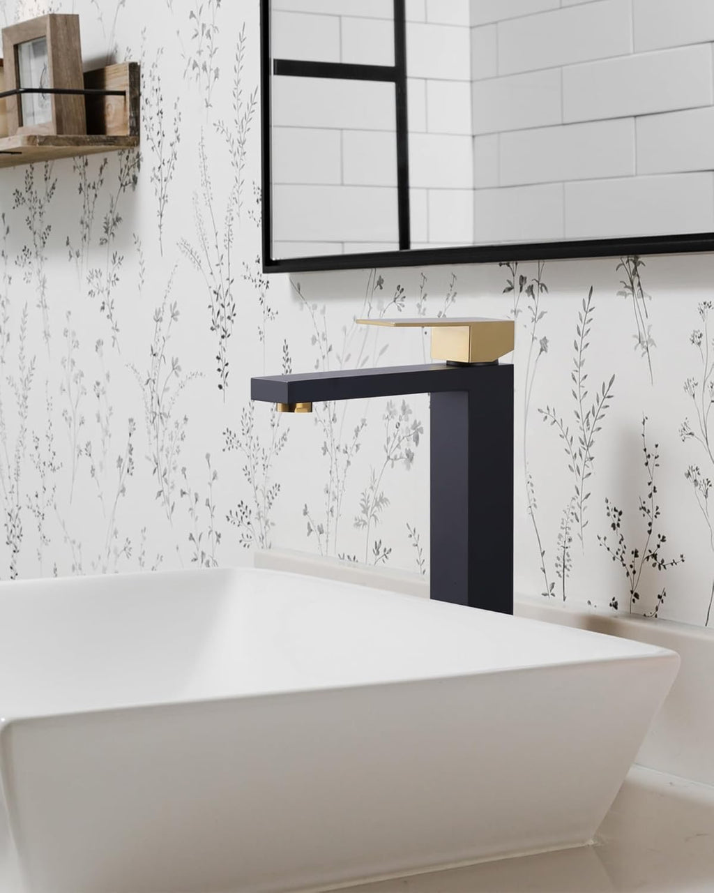 ARCORA Black & Gold Tall Vessel Sink Faucet | Single Handle Bathroom Mixer Tap with Pop-Up Drain