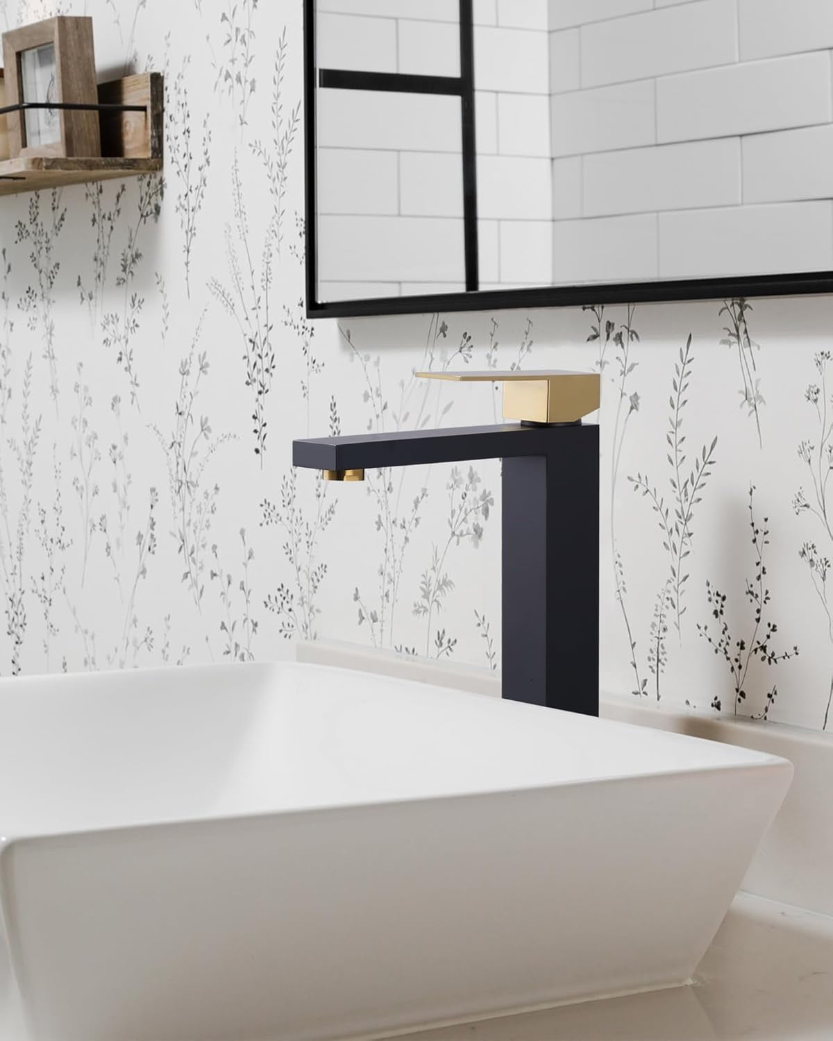 ARCORA Black & Gold Tall Vessel Sink Faucet | Single Handle Bathroom Mixer Tap with Pop-Up Drain